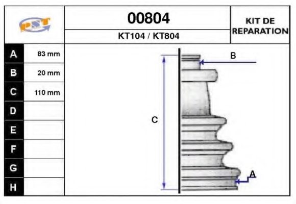 SNRA 00804 Bellow Set, drive shaft